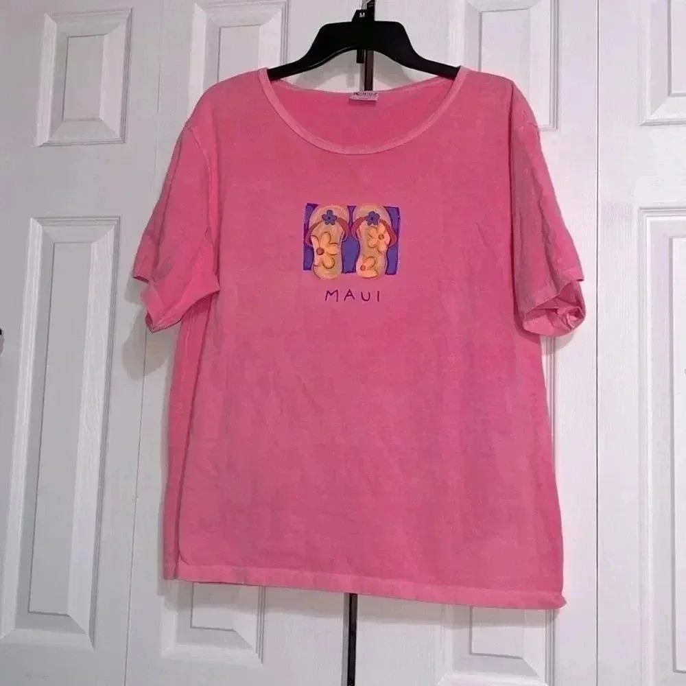 Icantoo pink flip flop pink distressed Maui tee shirt top